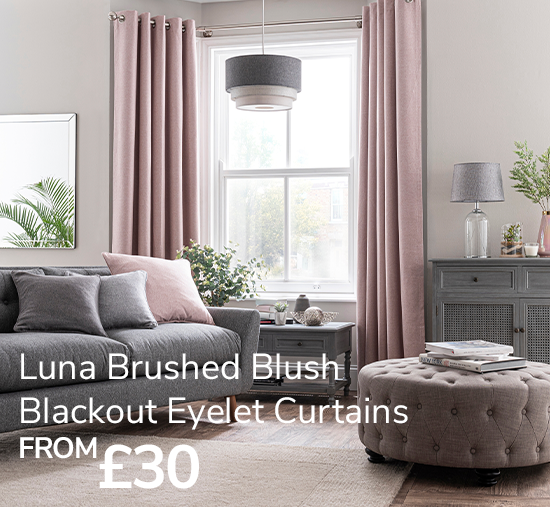 Luna Brushed Blush Blackout Eyelet Curtains